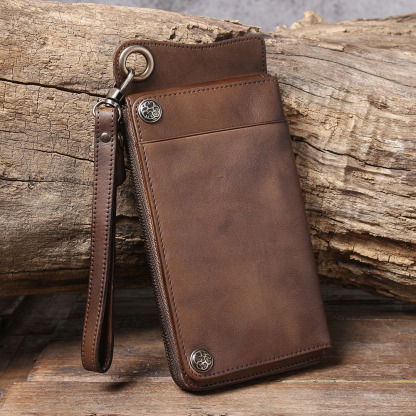 Handmade Vintage Long Bifold Wallet – Multi-Function Cardholder & Phone Pocket (Brown, Black, Coffee)YH8095D