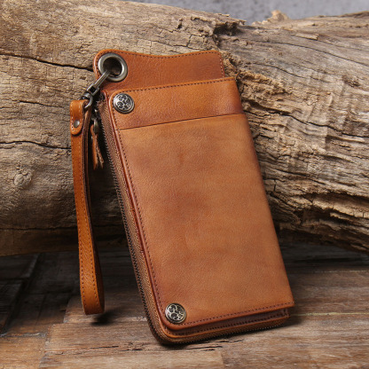 Handmade Vintage Long Bifold Wallet – Multi-Function Cardholder & Phone Pocket (Brown, Black, Coffee)YH8095D