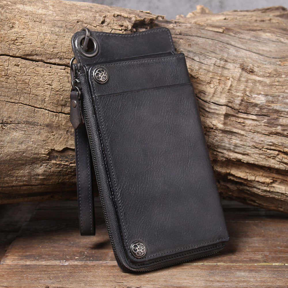 Handmade Vintage Long Bifold Wallet – Multi-Function Cardholder & Phone Pocket (Brown, Black, Coffee)YH8095D