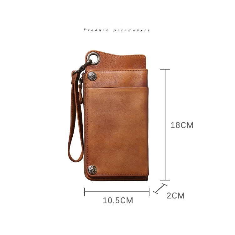 Handmade Vintage Long Bifold Wallet – Multi-Function Cardholder & Phone Pocket (Brown, Black, Coffee)YH8095D