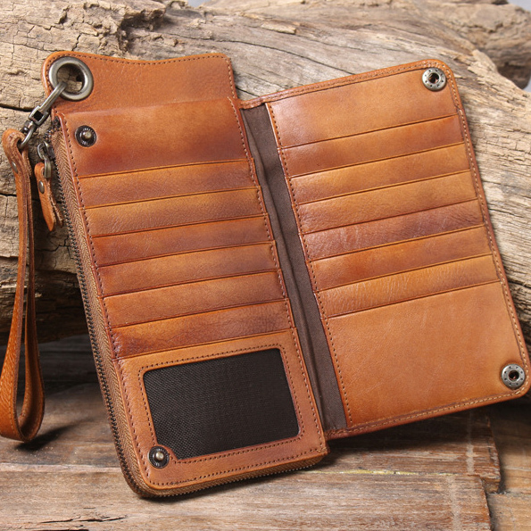 Handmade Vintage Long Bifold Wallet – Multi-Function Cardholder & Phone Pocket (Brown, Black, Coffee)YH8095D