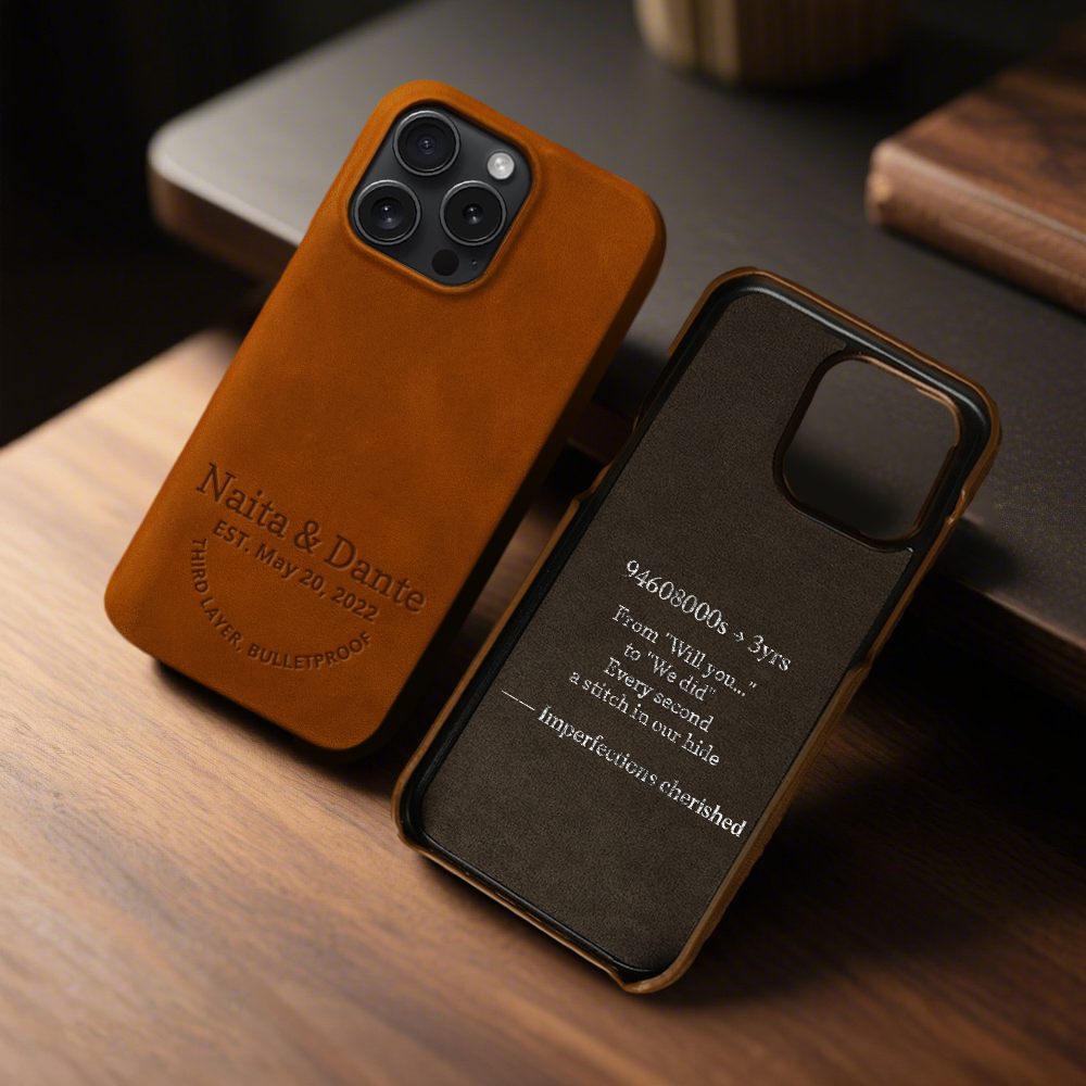 Custom Crazy Horse Leather iPhone 15/16 Pro Max Case with Engraving - 3rd Anniversary Gift, Anti-Drop, Premium Full-Grain Leather