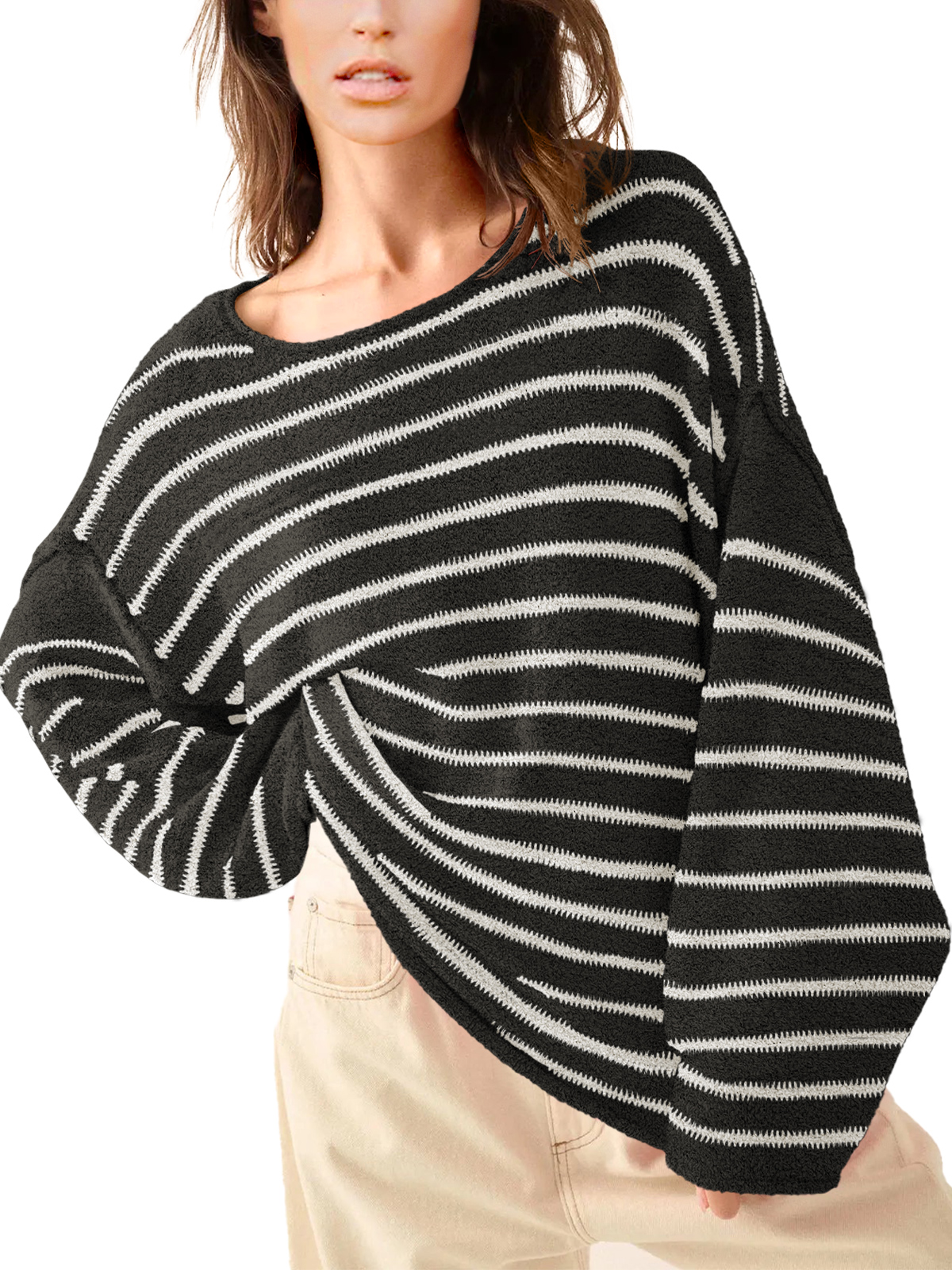 Women's Oversized Striped Knit Sweater 252204