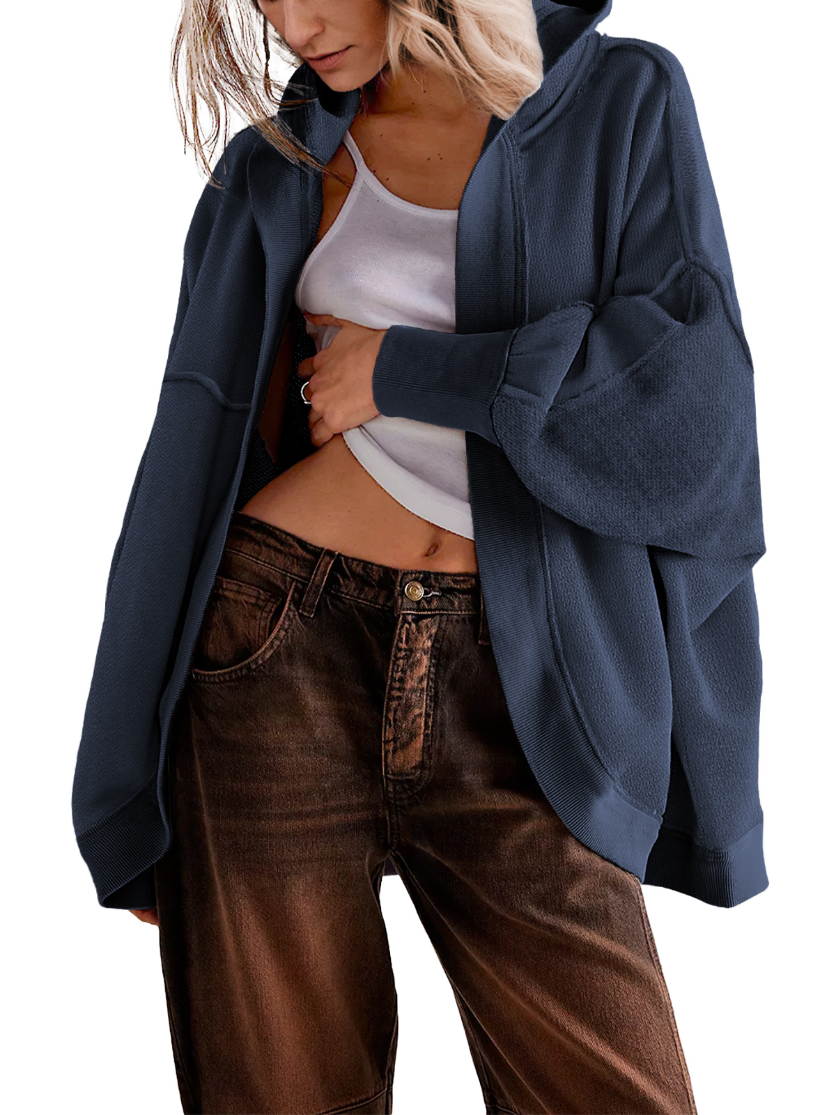 Women' s Drop Shoulder Sweatshirt Jacket 250311