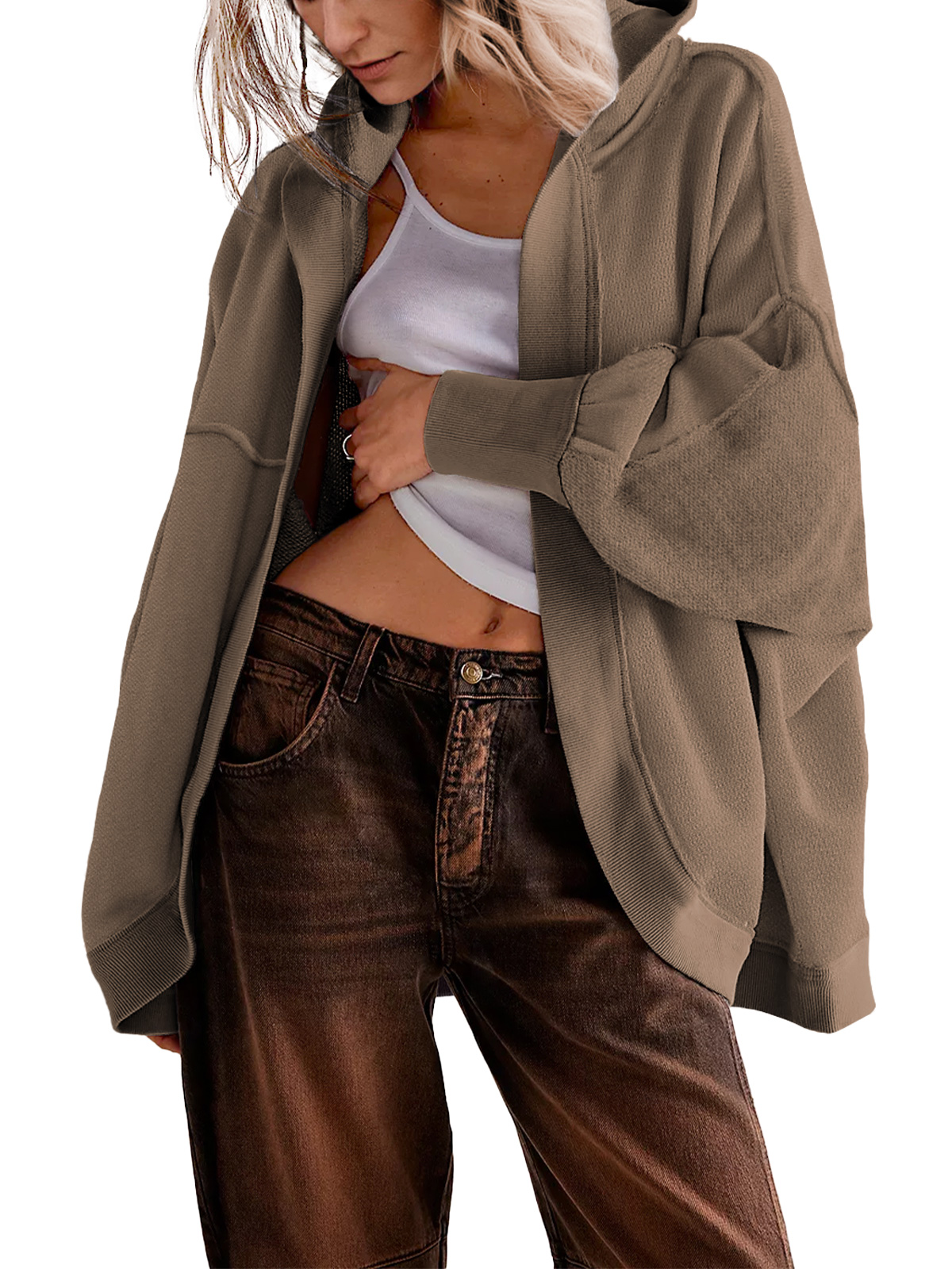 Women' s Drop Shoulder Sweatshirt Jacket 250311