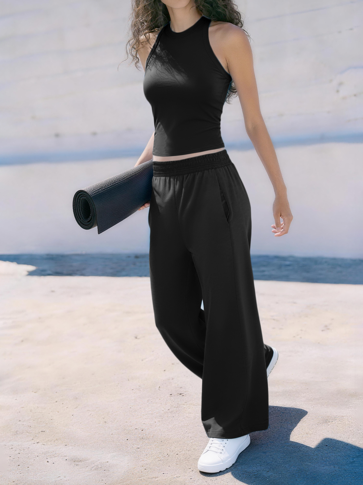 Women's 2 Piece Workout Sets Sleeveless Tank Top Wide Leg Pants with Pockets YDS2620