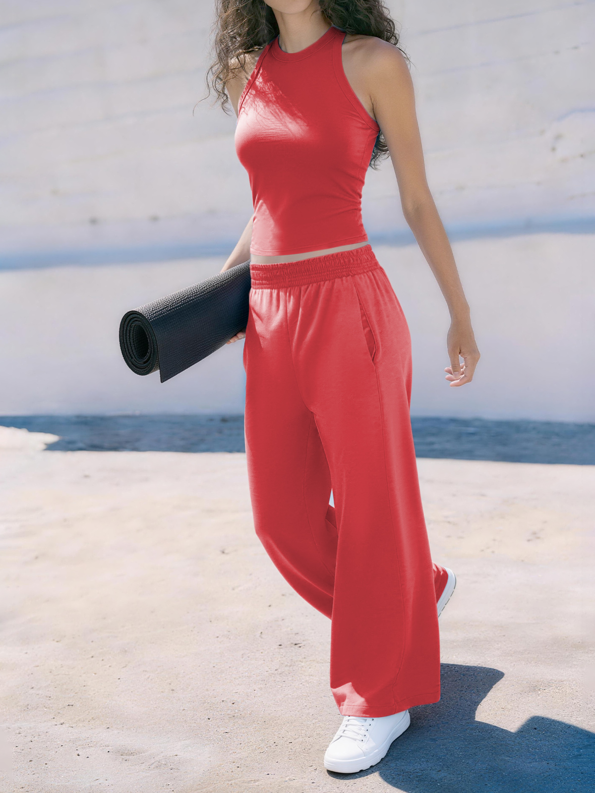 Women's 2 Piece Workout Sets Sleeveless Tank Top Wide Leg Pants with Pockets YDS2620