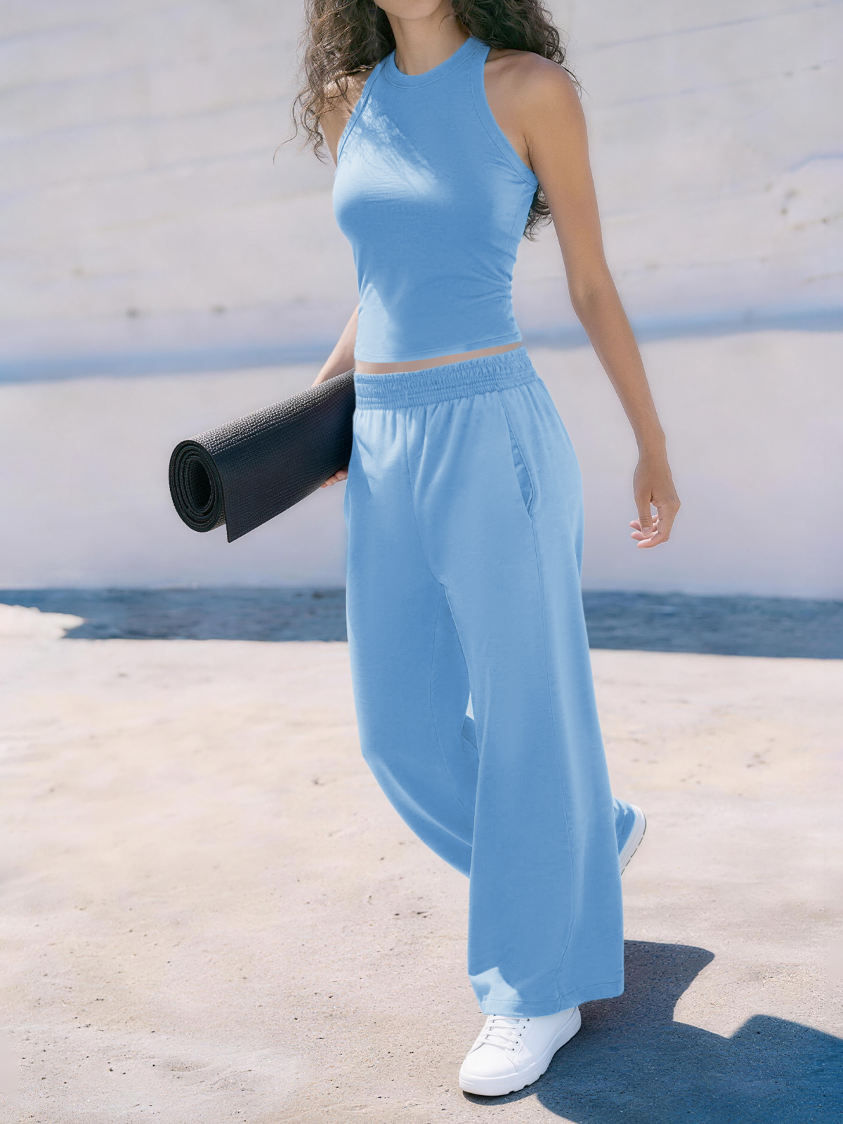 Women's 2 Piece Workout Sets Sleeveless Tank Top Wide Leg Pants with Pockets YDS2620
