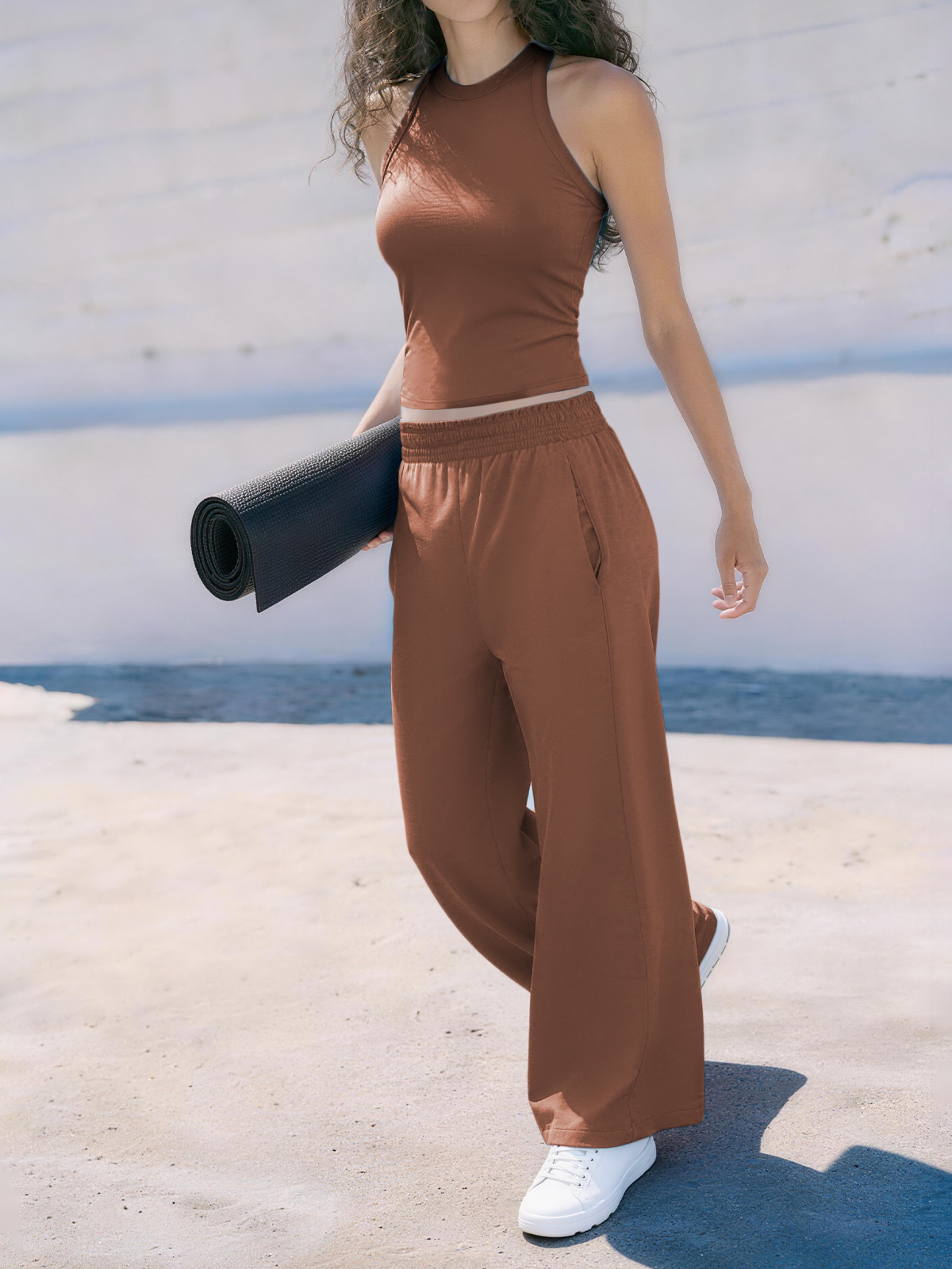 Women's 2 Piece Workout Sets Sleeveless Tank Top Wide Leg Pants with Pockets YDS2620