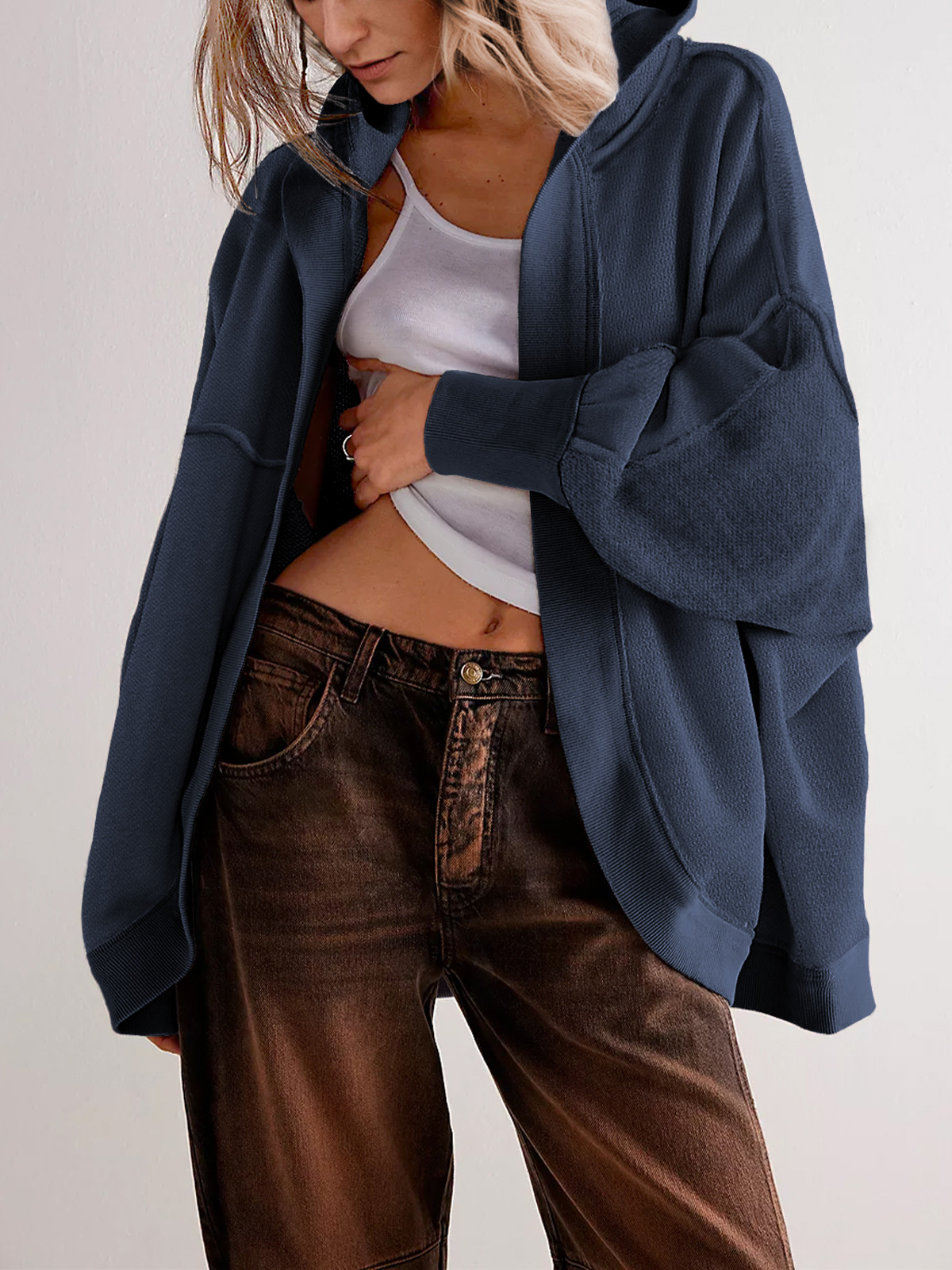 Women' s Drop Shoulder Sweatshirt Jacket 250311