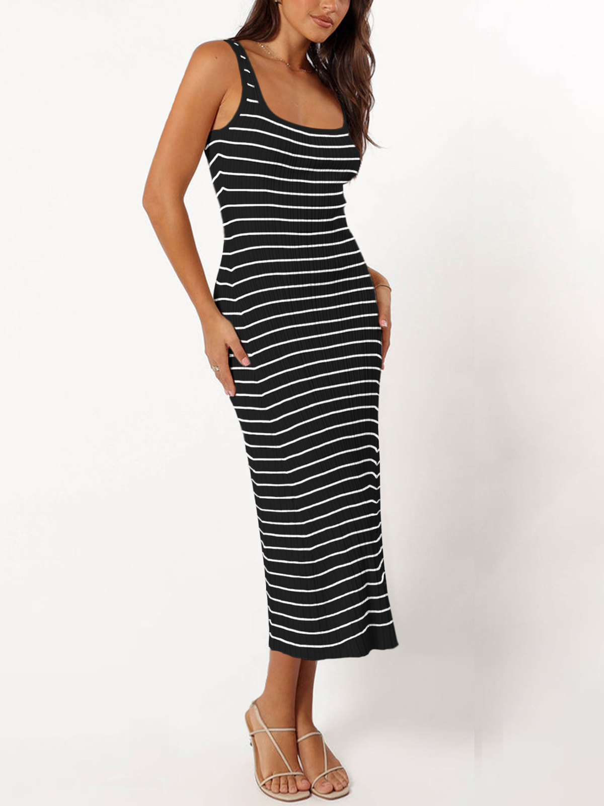 Womens Striped Bodycon Long Dress 25SS10