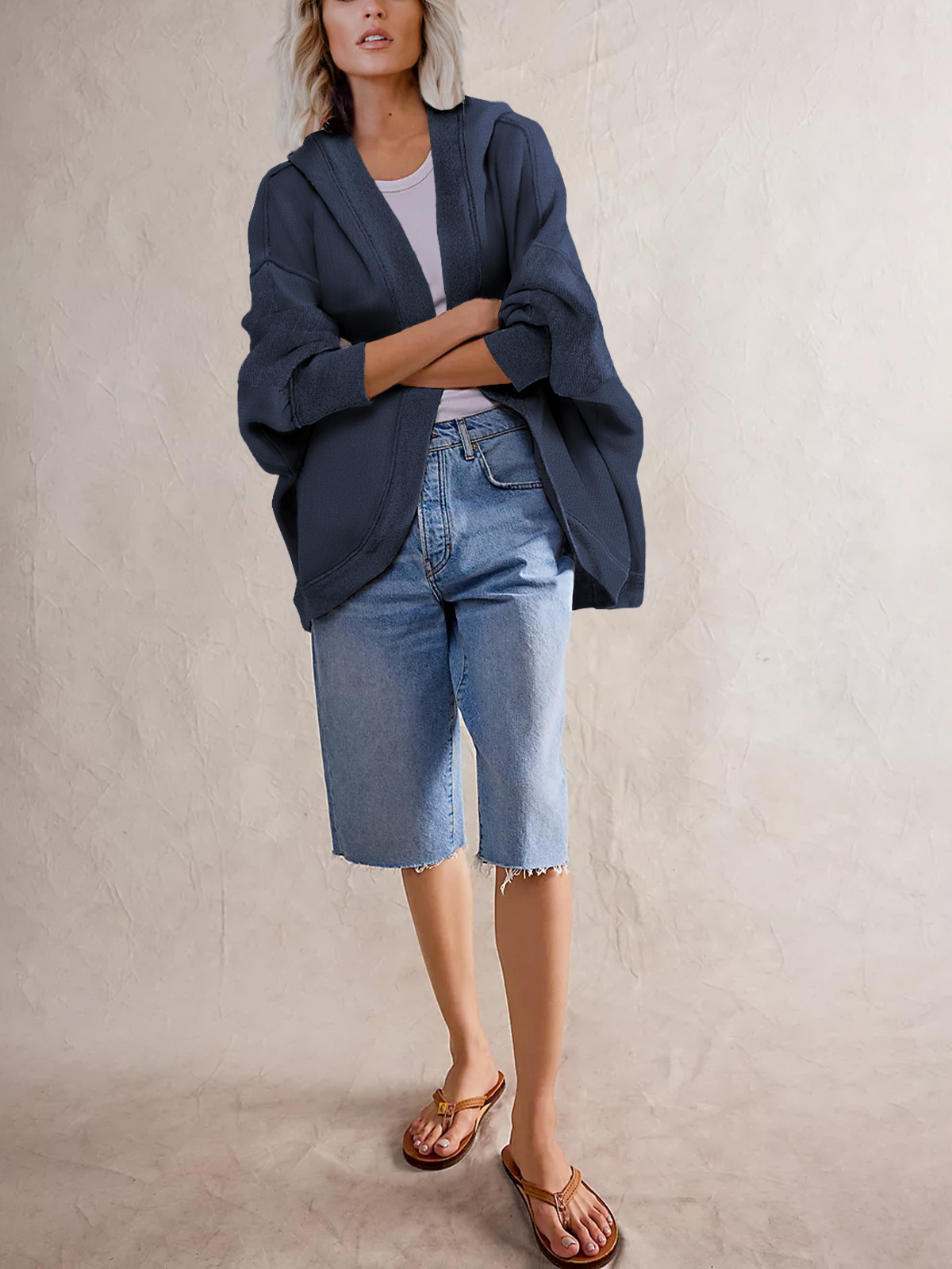 Women' s Drop Shoulder Sweatshirt Jacket 250311