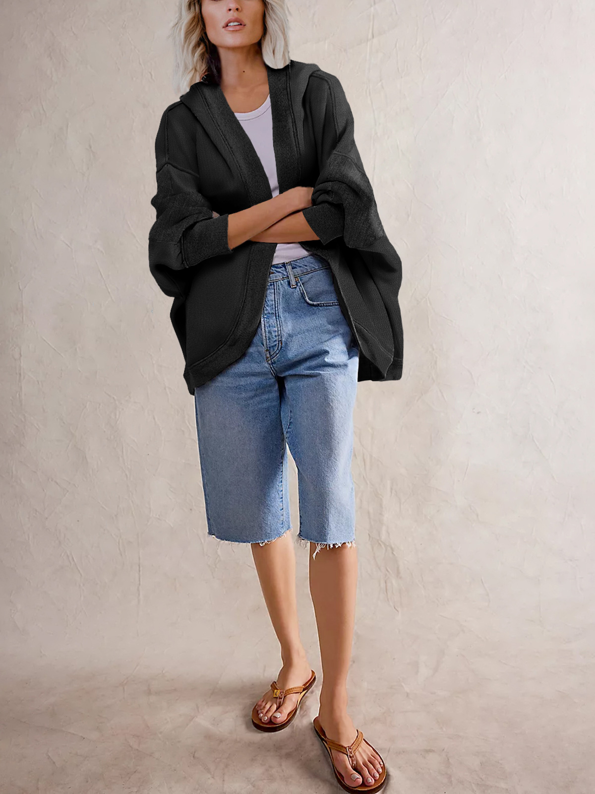 Women' s Drop Shoulder Sweatshirt Jacket 250311