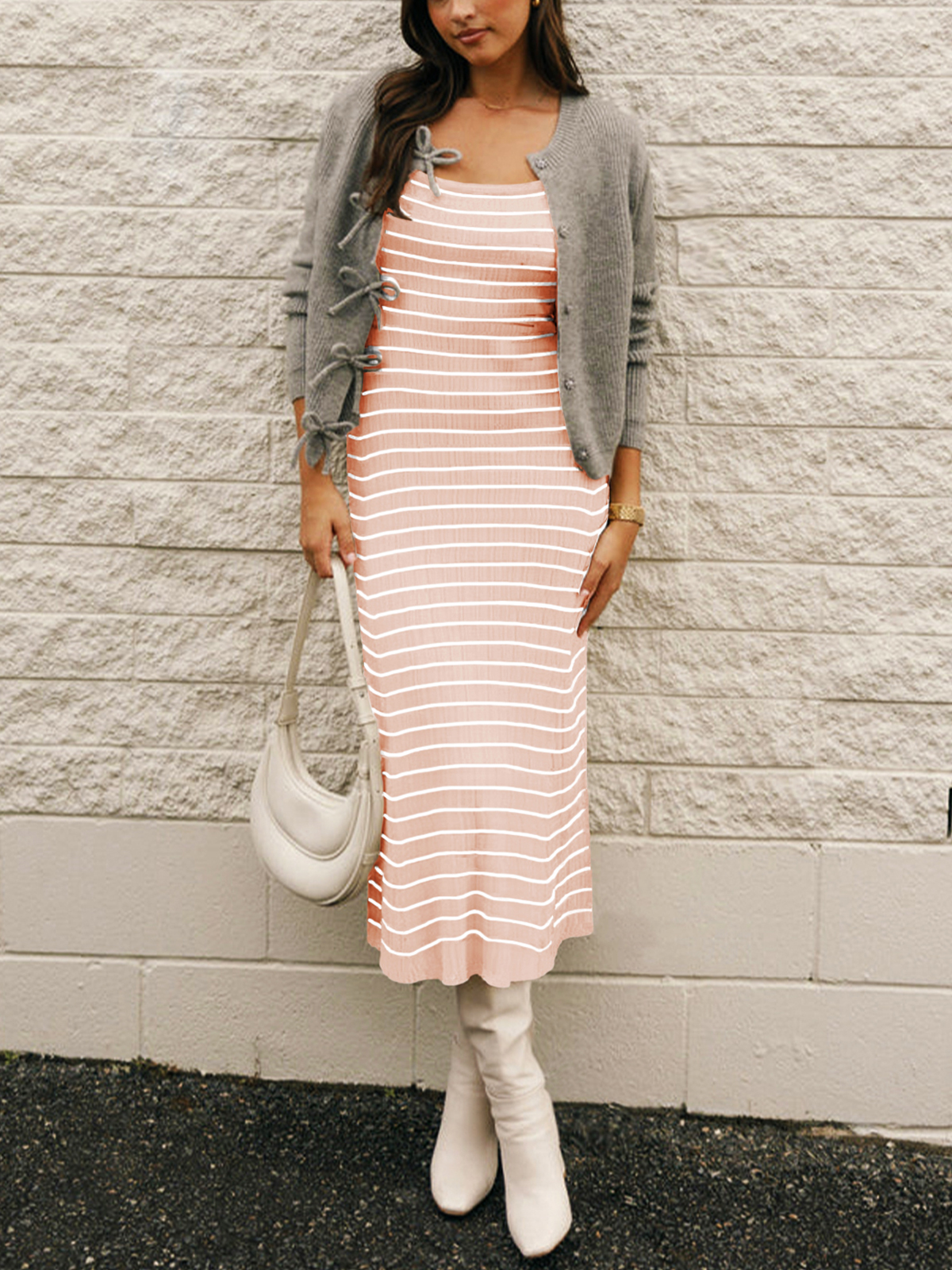 Womens Striped Bodycon Long Dress 25SS10