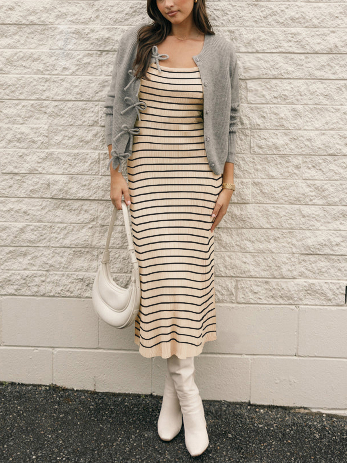 Womens Striped Bodycon Long Dress 25SS10