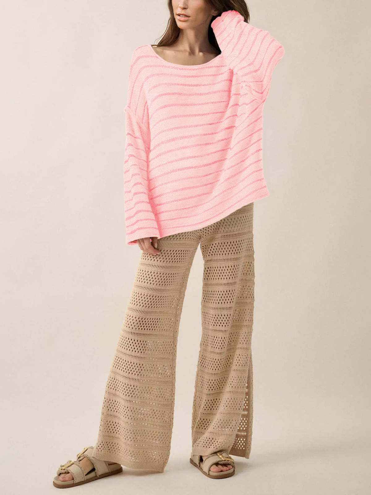 Women's Oversized Striped Knit Sweater 252204