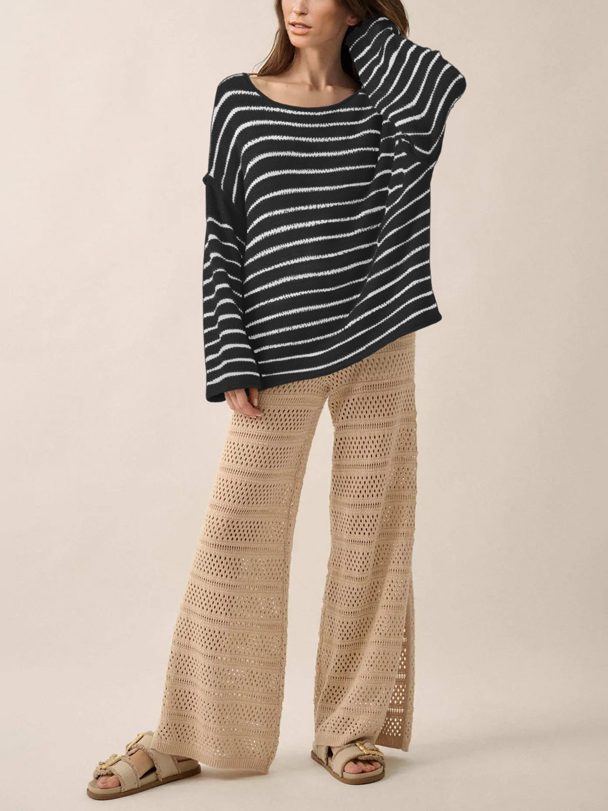 Women's Oversized Striped Knit Sweater 252204