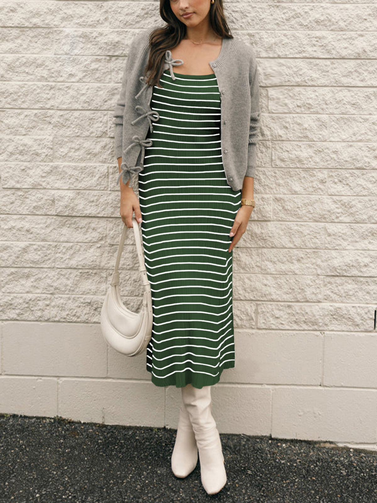 Womens Striped Bodycon Long Dress 25SS10