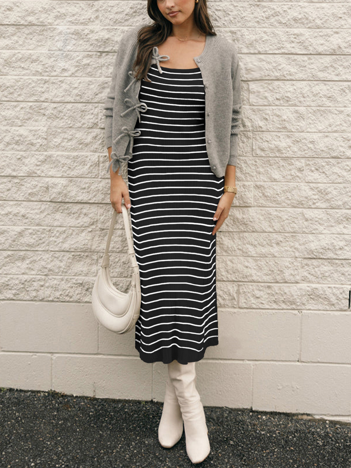 Womens Striped Bodycon Long Dress 25SS10