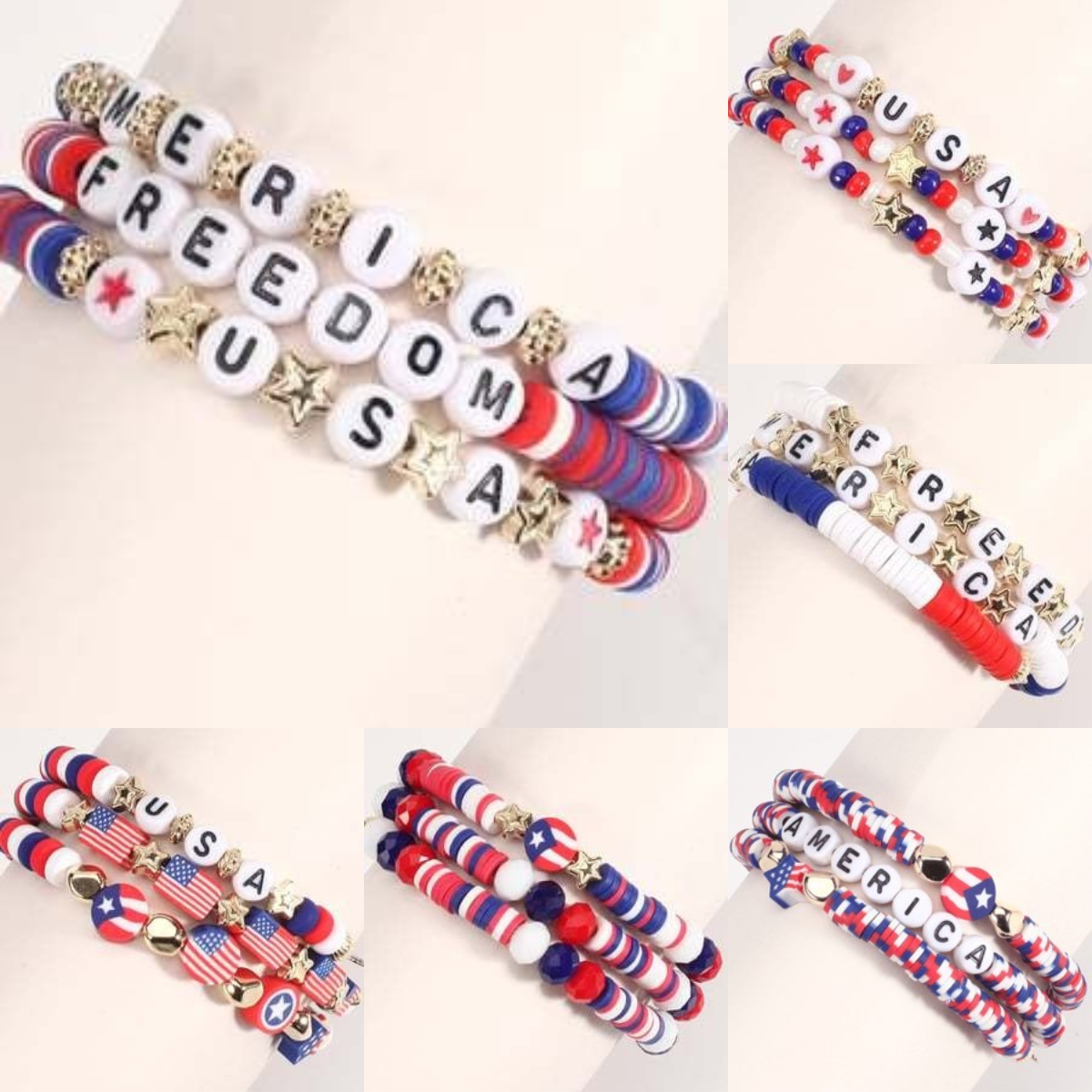 Independence Day Creative Colorful Handmade American Flag Beaded Bracelet