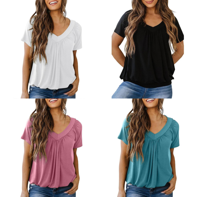 Women's Casual V-Neck Ruffled Short Sleeves