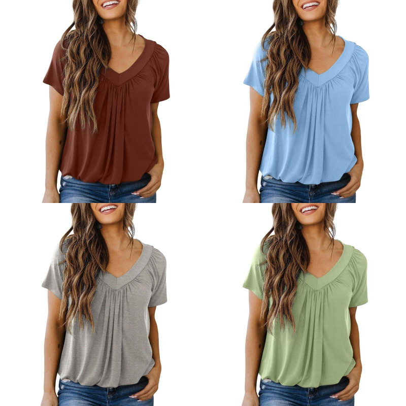 Women's Casual V-Neck Ruffled Short Sleeves