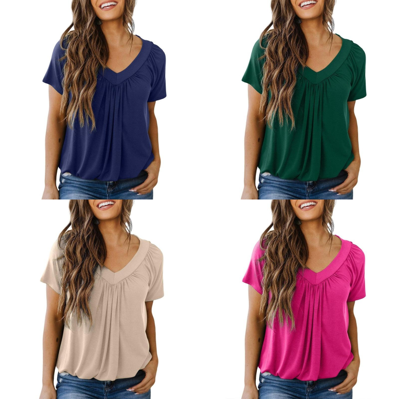Women's Casual V-Neck Ruffled Short Sleeves