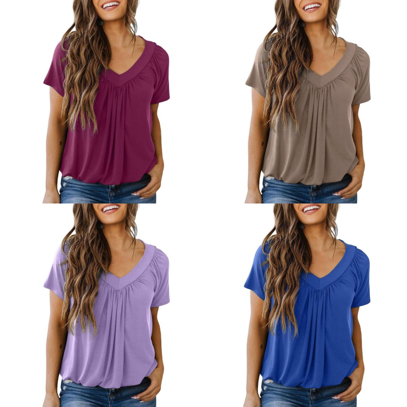 Women's Casual V-Neck Ruffled Short Sleeves