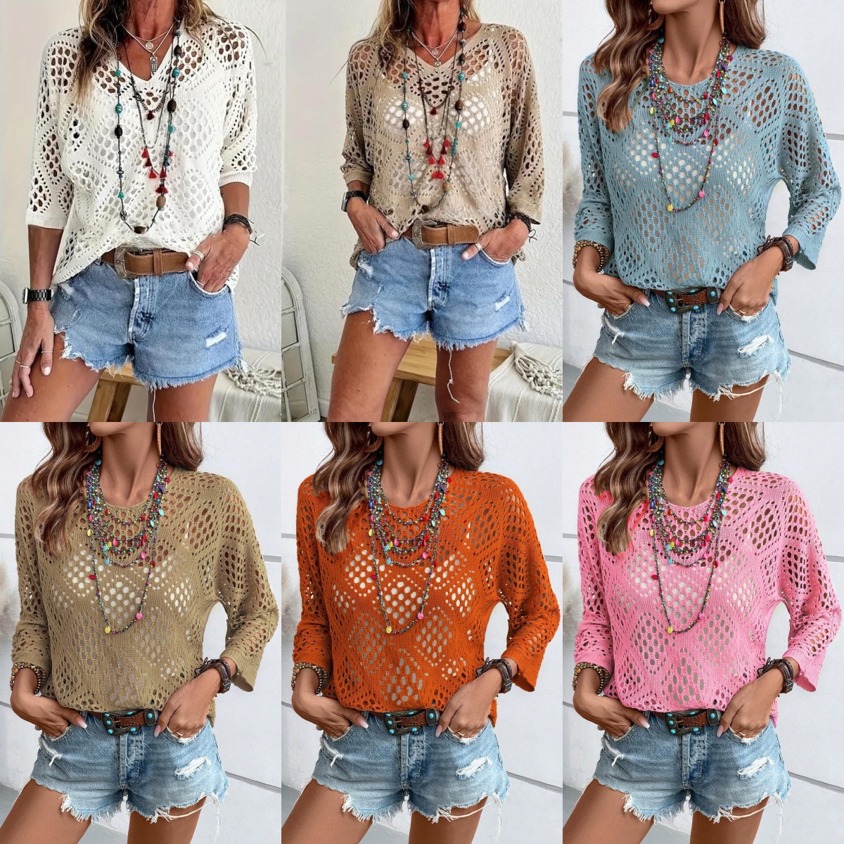 🎁Today's Special Offer🎁Women's Plus Size Open Knit Half Sleeve Pullover