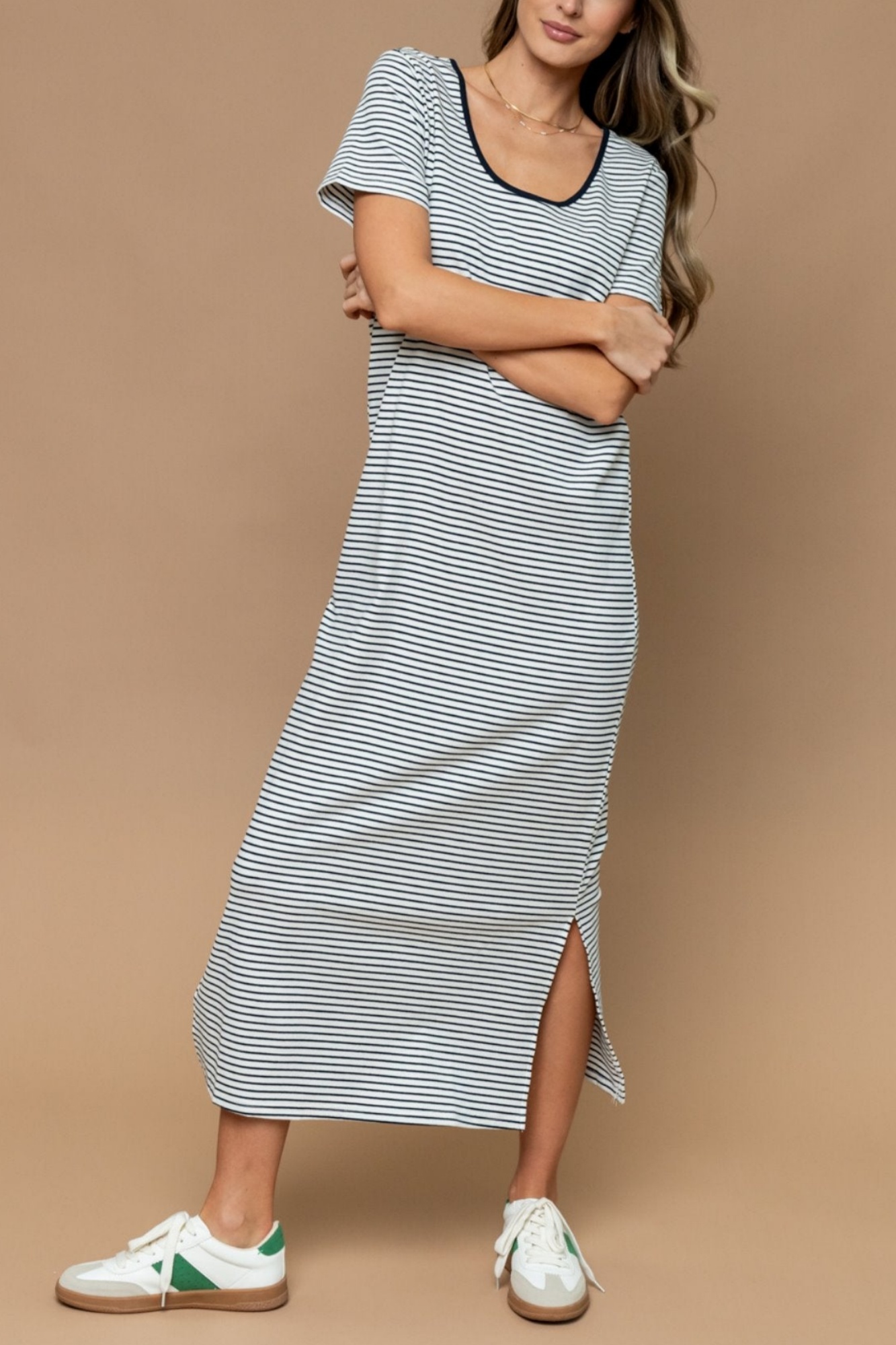 Women's Short Sleeve Striped T-Shirt Dress