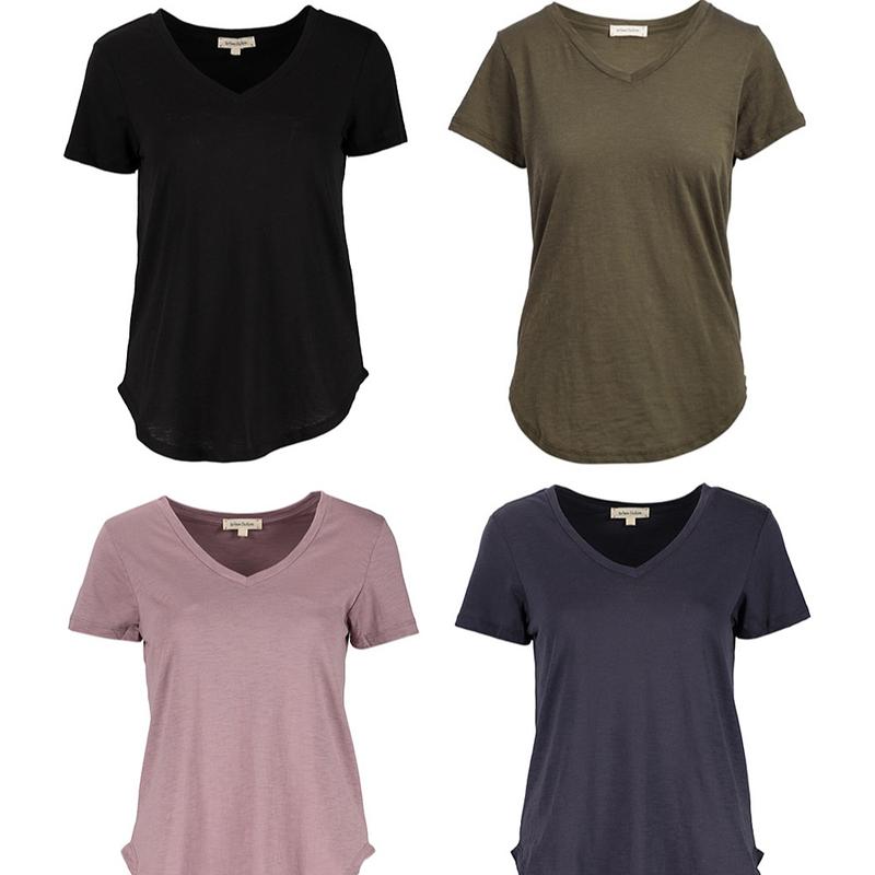 4-Piece Set V-Neck Cotton Curve Hem T-Shirt