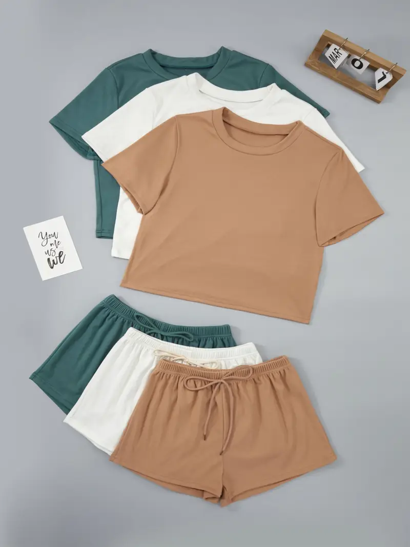 💥Factory Direct Sale💥Women's Casual T - shirt and Shorts Set in 3 Colors (6 PCS) 👚🩳