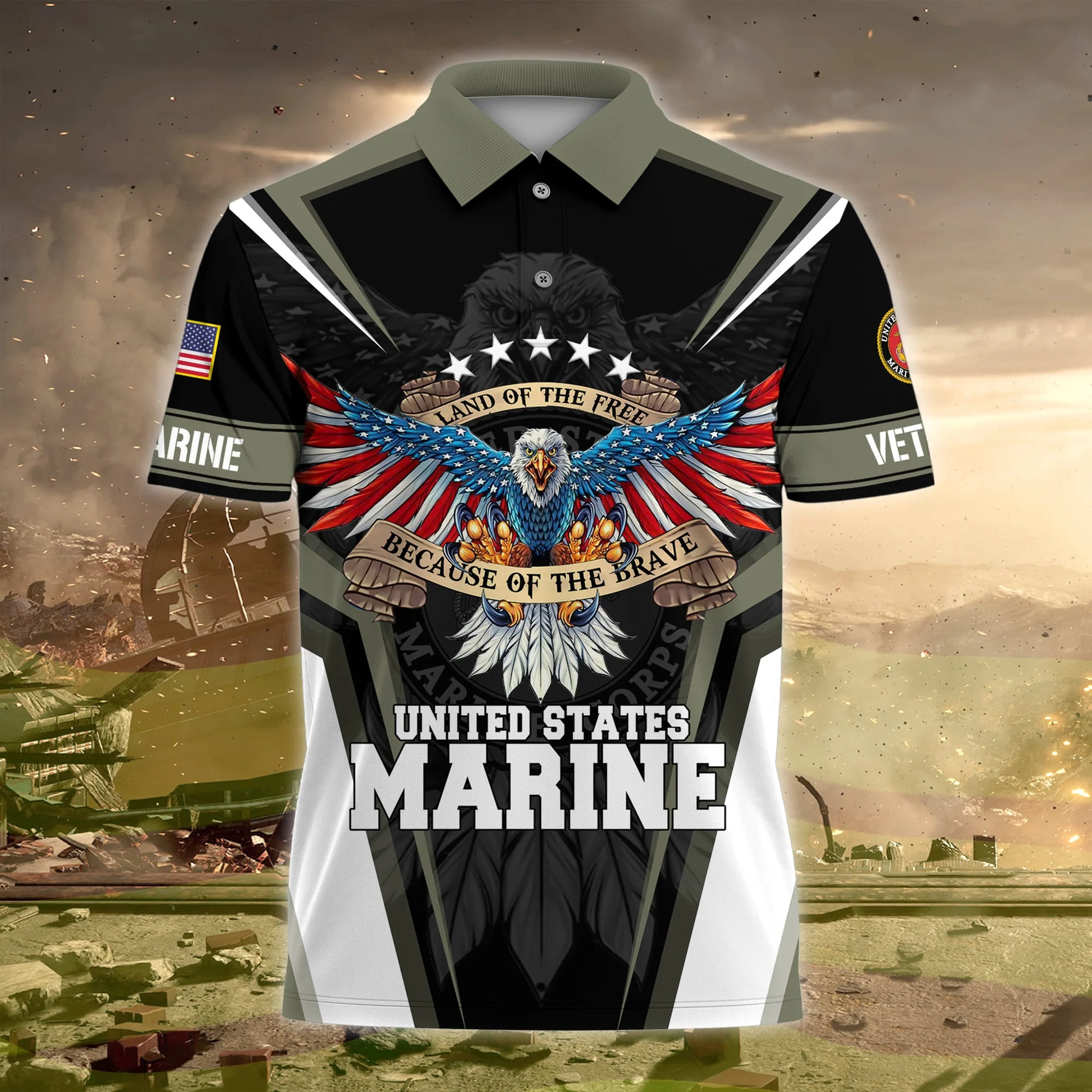 🎁Today's Special Offer🎁Premium Land Of The Free US Veteran Polo Shirt