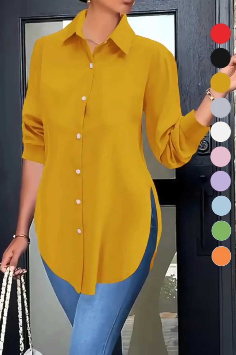 💥Factory Direct Sale💥Women's Plain Button Front Split Side Shirt