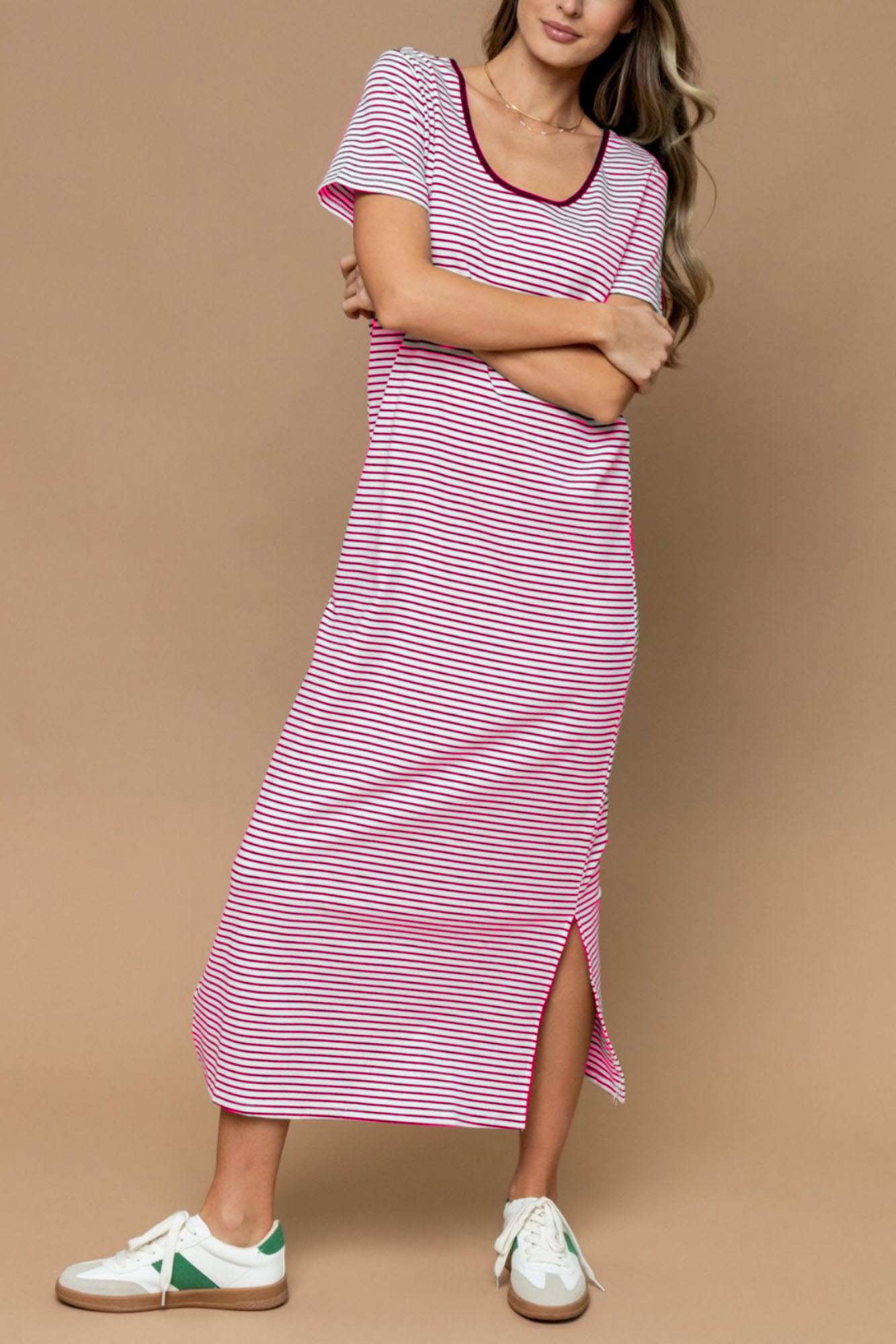 Women's Short Sleeve Striped T-Shirt Dress