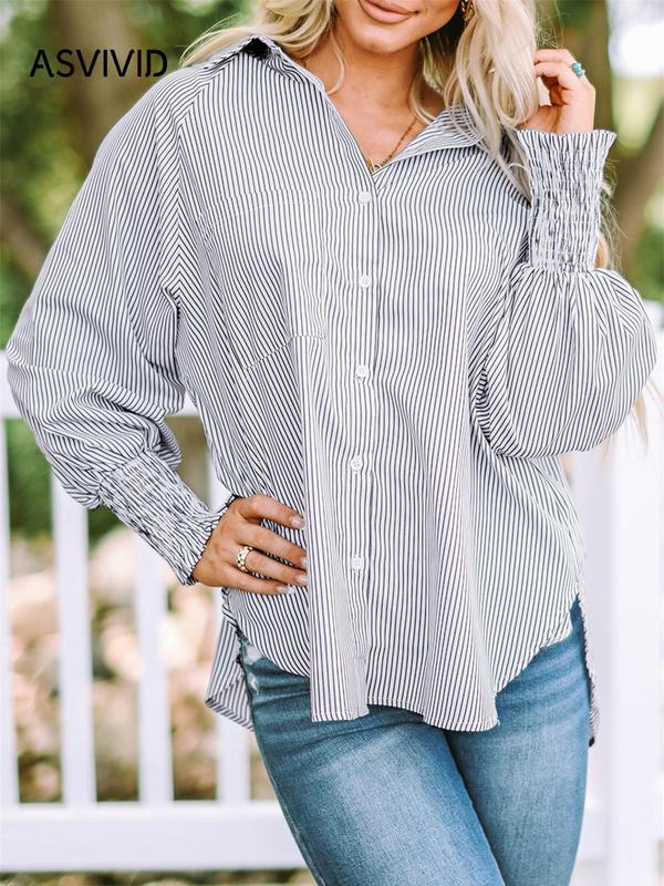 🔥Clearance Sale – Today Only!🔥Women's Striped Long Sleeve Button-Down Shirt