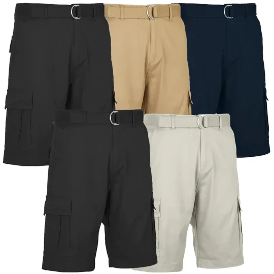 🚨Deal Of The Day🔥Men's 5-Pack Belted Cotton Flex Stretch Cargo Shorts
