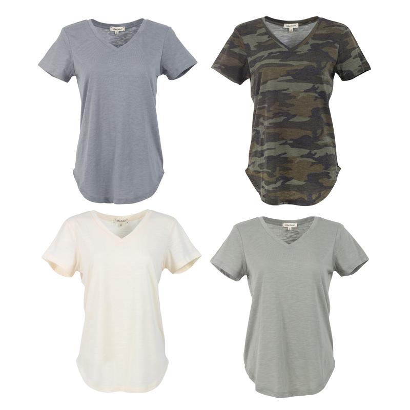 4-Piece Set V-Neck Cotton Curve Hem T-Shirt