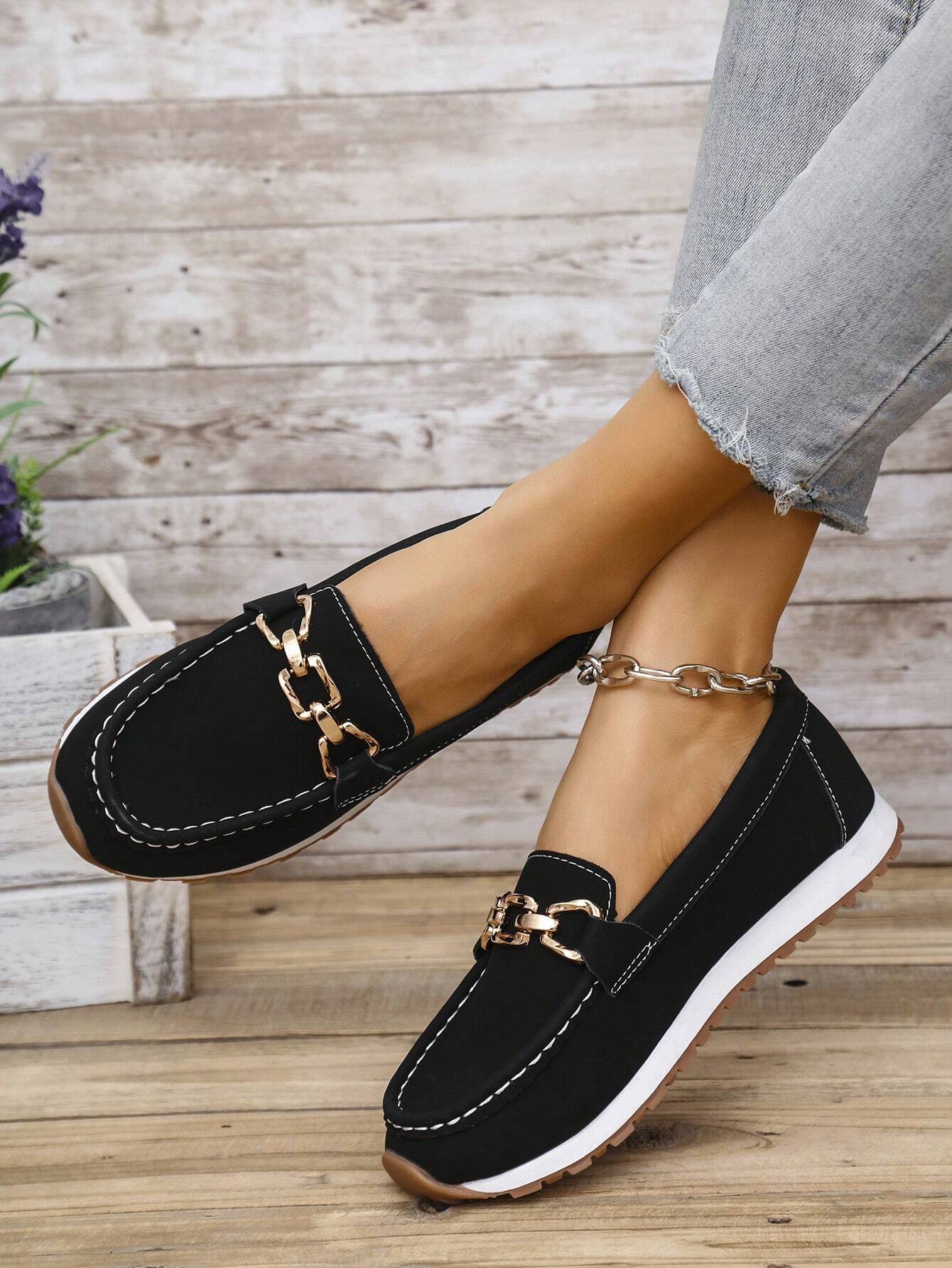Women's Solid Color Chain Low-Top Round Toe Versatile Shoes