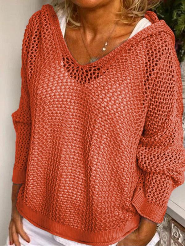 🚨 $6.99– Today Only!🔥Women's Hollow Sheer Hooded Sweater