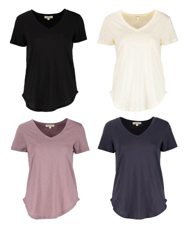 4-Piece Set V-Neck Cotton Curve Hem T-Shirt