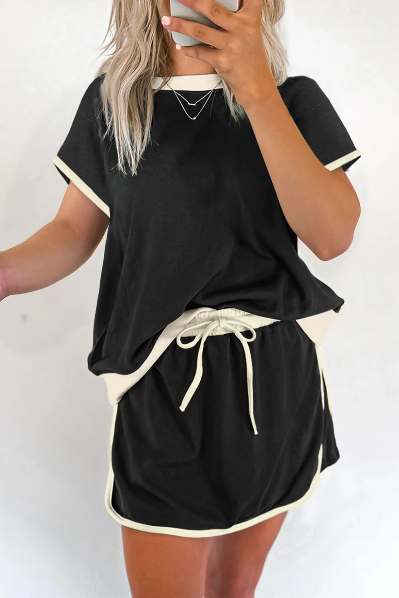 🚨Mother's Day Special🔥Color Block Drop Shoulder T-Shirt and Culotte Set