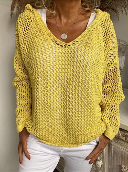 🚨 $6.99– Today Only!🔥Women's Hollow Sheer Hooded Sweater