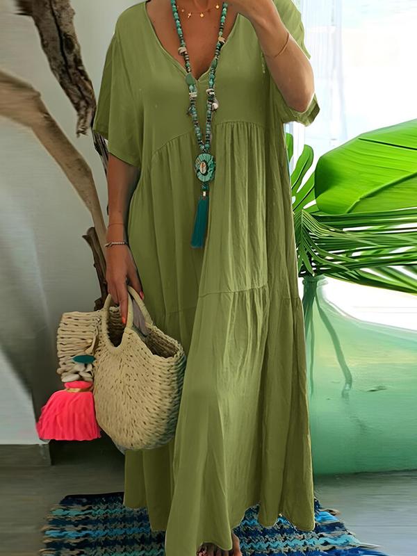 🚨 $7.99 – Today Only!🔥Women's Solid Color Ruffle Layered Puff Sleeve Dress