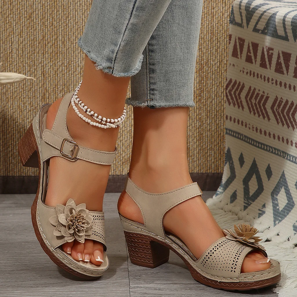 🚨Mother's Day Special🔥Women's Flower Embellished High Heel Sandals