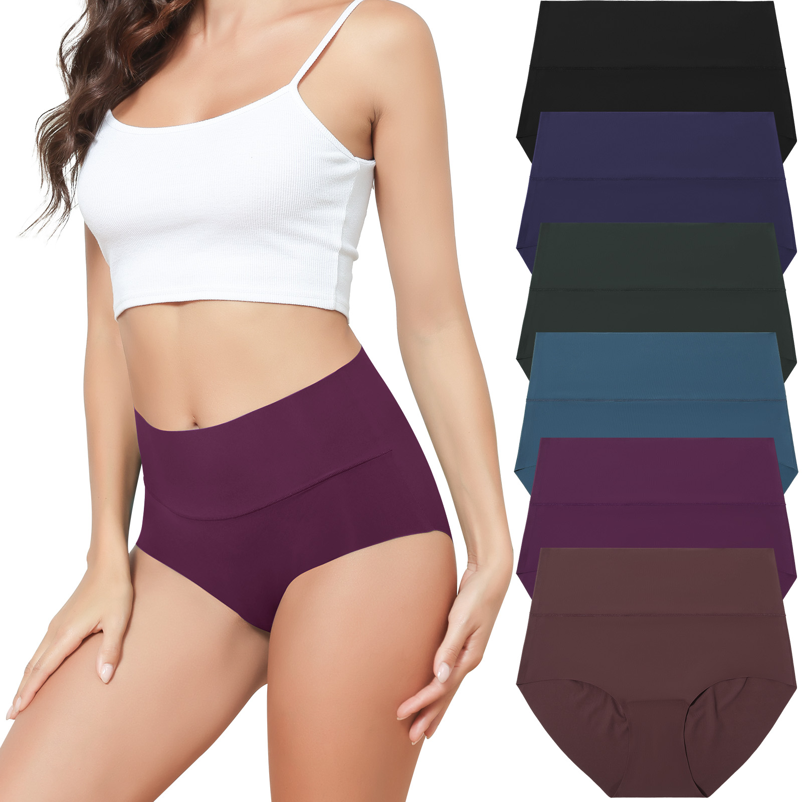 AWAYTR Women High Waist Underwear Seamless Panties No Show Invisible Briefs 6 Pack S-2XL
