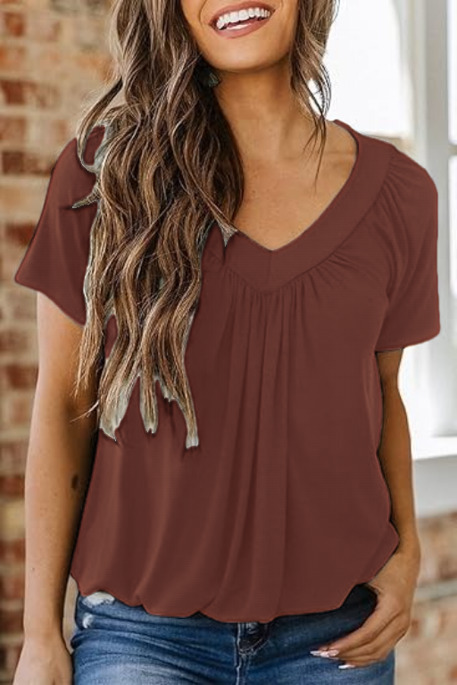 Women's Casual V-Neck Ruffled Short Sleeves