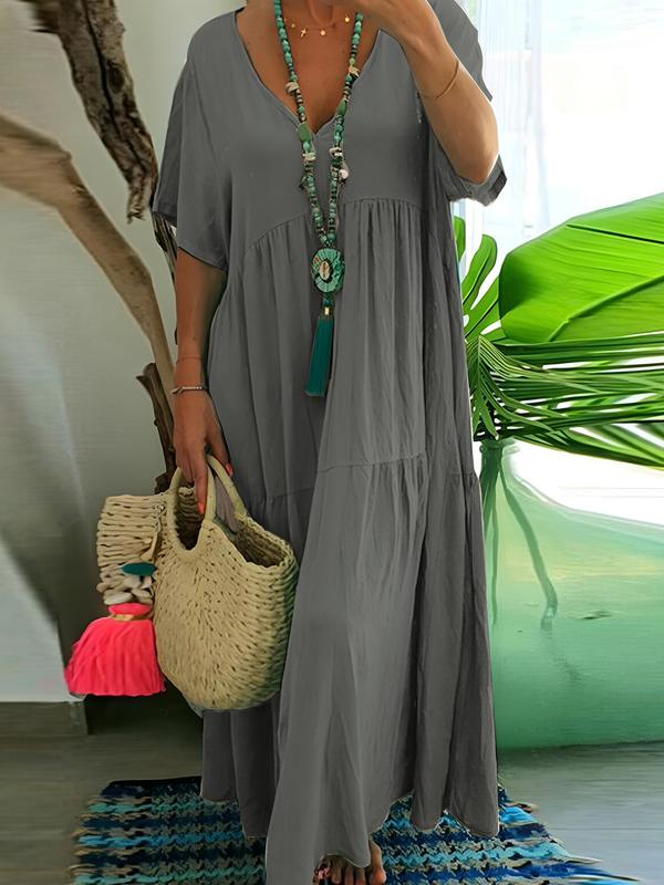 🚨 $7.99 – Today Only!🔥Women's Solid Color Ruffle Layered Puff Sleeve Dress