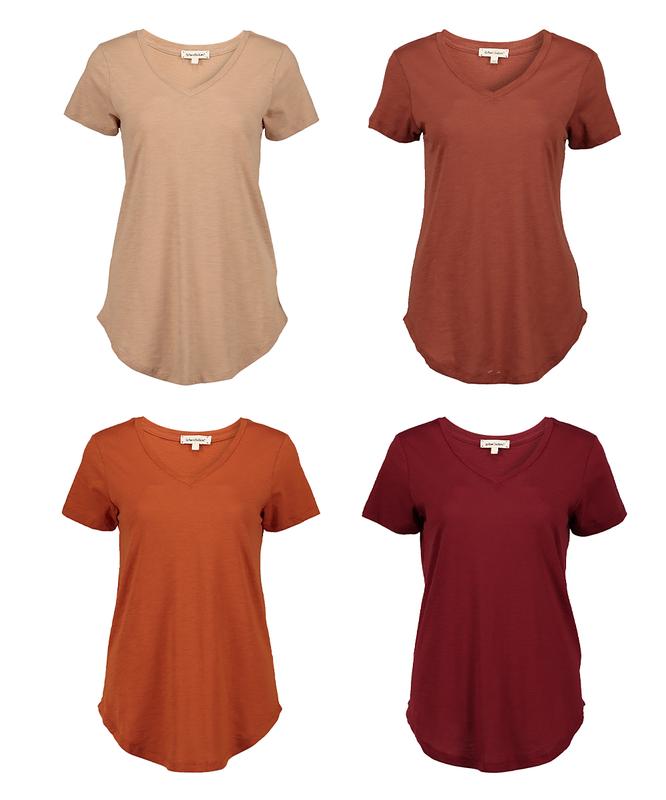 4-Piece Set V-Neck Cotton Curve Hem T-Shirt