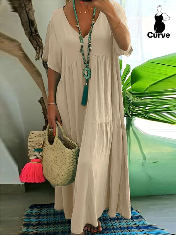 🚨 $7.99 – Today Only!🔥Women's Solid Color Ruffle Layered Puff Sleeve Dress